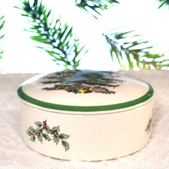 Spode Other - Vintage Spode Christmas Tree Round Trinket Box Storage And Decor